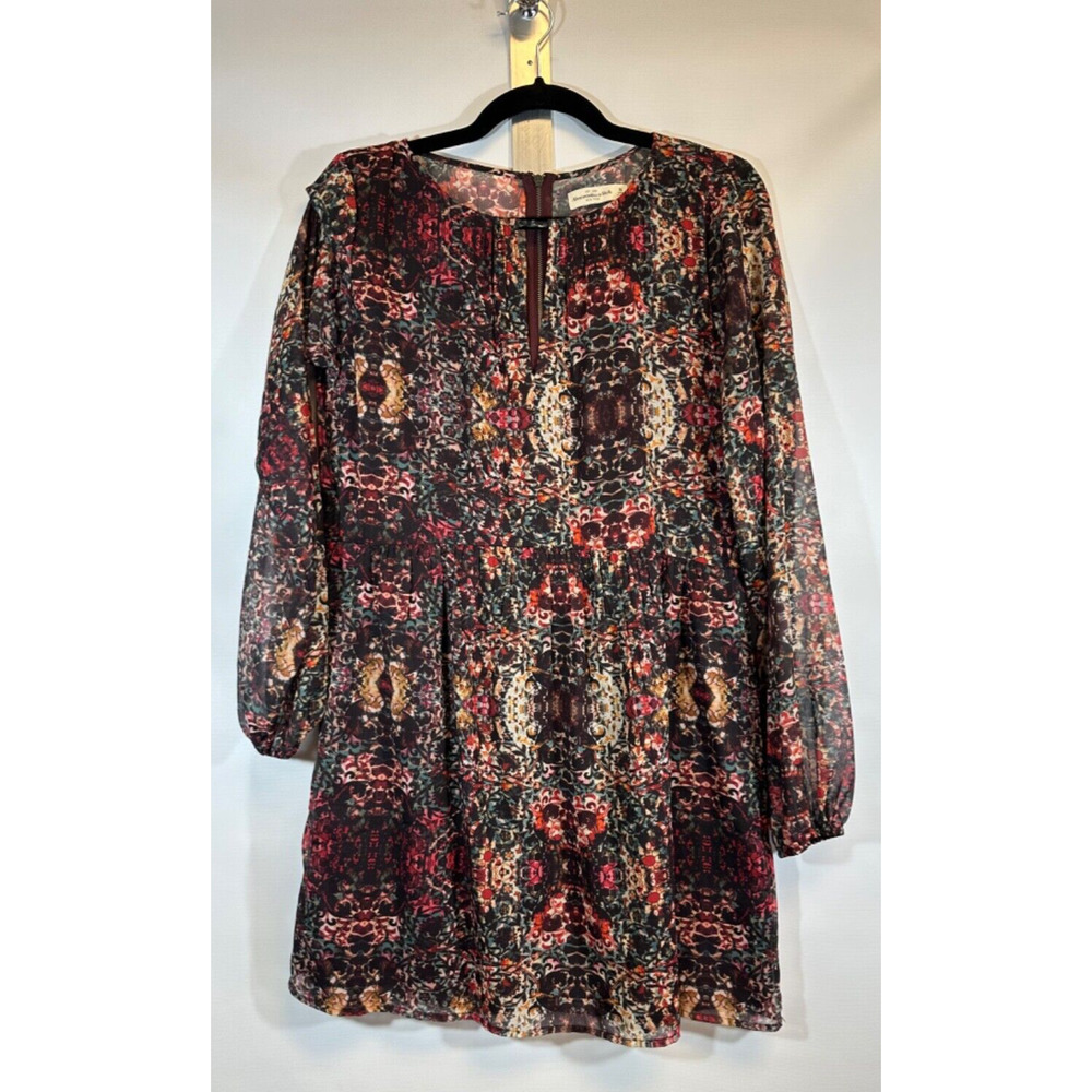 Abercrombie & Fitch Long Sleeve Floral Dress size M Boho Fall Zip Midi A9
